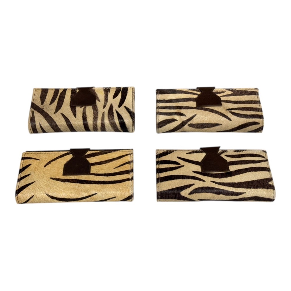 Lot Of 4 Real Handmade Animal Print Fur Leather Loop Closure Wallet/Hand Clutch